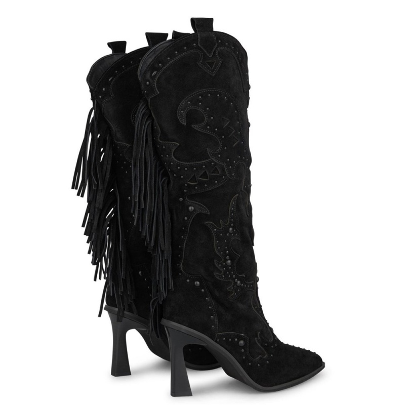 Bottes à Talons Alma En Pena Rear Fringe Bleu Marine Femme | RRN-27304380